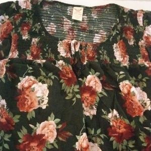 Faded Glory 3X Pink Flower Black Shirt